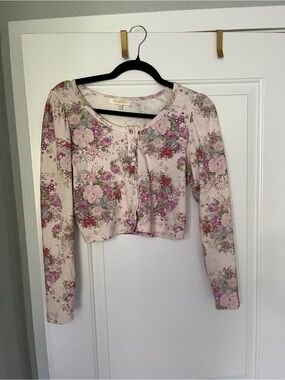 LoveShackFancy cropped floral sweater top